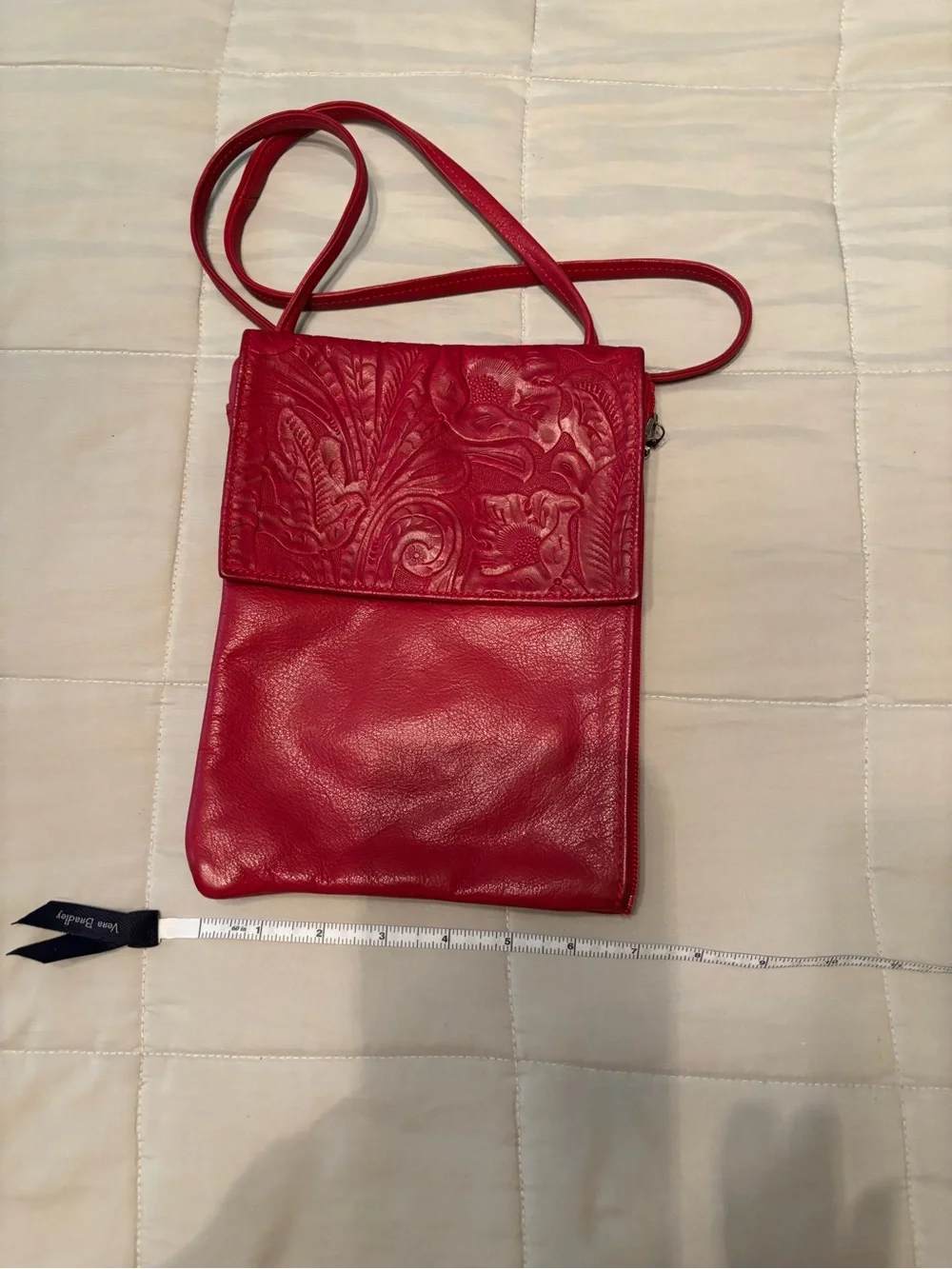 Lew N Me Colorado Handbags Red Embossed Leather Crossbody Bag - Picture 4 of 7